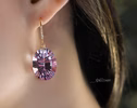 - Solid Gold 14K Diamond Oval Pink Amethyst Earrings, Genuine Natural Pink Amethyst Earrings
