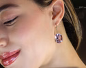 - Solid Gold 14K Diamond Oval Pink Amethyst Earrings, Genuine Natural Pink Amethyst Earrings