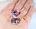 - Solid Gold 14K Diamond Oval Pink Amethyst Earrings, Genuine Natural Pink Amethyst Earrings
