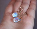 - Solid Gold 14K Diamond Oval Rainbow Moonstone Earrings