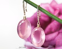 - Solid Gold 14K Diamond Oval Rose Quartz Earrings, Genuine Natural Rose Quartz Earrings