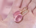 - Solid Gold 14K Diamond Oval Rose Quartz Earrings, Genuine Natural Rose Quartz Earrings