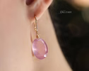 - Solid Gold 14K Diamond Oval Rose Quartz Earrings, Genuine Natural Rose Quartz Earrings