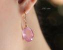 - Solid Gold 14K Diamond Oval Rose Quartz Earrings, Genuine Natural Rose Quartz Earrings
