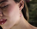 - Solid Gold 14K Diamond Oval Rose Quartz Earrings, Genuine Natural Rose Quartz Earrings