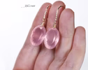 - Solid Gold 14K Diamond Oval Rose Quartz Earrings, Genuine Natural Rose Quartz Earrings
