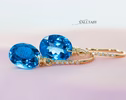 - Solid Gold 14K Diamond Oval Swiss Blue Topaz Earrings, Genuine Natural Topaz Earrings