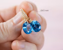 - Solid Gold 14K Diamond Oval Swiss Blue Topaz Earrings, Genuine Natural Topaz Earrings