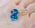 - Solid Gold 14K Diamond Oval Swiss Blue Topaz Earrings, Genuine Natural Topaz Earrings