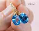 - Solid Gold 14K Diamond Oval Swiss Blue Topaz Earrings, Genuine Natural Topaz Earrings