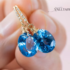 The Glacier Glow Earrings – Solid Gold 14K Diamond Oval Swiss Blue Topaz Earrings, Genuine Natural Topaz Earrings