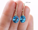- Solid Gold 14K Diamond Oval Swiss Blue Topaz Earrings, Genuine Natural Topaz Earrings