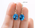 - Solid Gold 14K Diamond Oval Swiss Blue Topaz Earrings, Genuine Natural Topaz Earrings