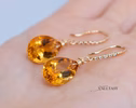 - Solid Gold 14K Diamond Pear Madeira Citrine Earrings, Genuine Natural Citrine Earrings