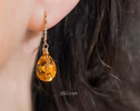 - Solid Gold 14K Diamond Pear Madeira Citrine Earrings, Genuine Natural Citrine Earrings