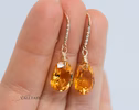 - Solid Gold 14K Diamond Pear Madeira Citrine Earrings, Genuine Natural Citrine Earrings