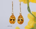 - Solid Gold 14K Diamond Pear Madeira Citrine Earrings, Genuine Natural Citrine Earrings