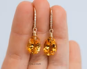 - Solid Gold 14K Diamond Pear Madeira Citrine Earrings, Genuine Natural Citrine Earrings