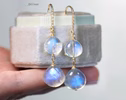 - Solid Gold 14K Diamond Rainbow Moonstone Earrings