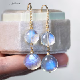 The Night Queen Earrings - Solid Gold 14K Diamond Rainbow Moonstone Earrings