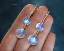 - Solid Gold 14K Diamond Rainbow Moonstone Earrings