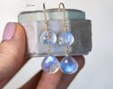 - Solid Gold 14K Diamond Rainbow Moonstone Earrings