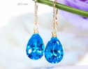 - Solid Gold 14K Diamond Swiss Blue Topaz Drop Earrings, Genuine Swiss Blue Topaz Earrings