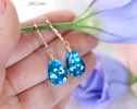 - Solid Gold 14K Diamond Swiss Blue Topaz Drop Earrings, Genuine Swiss Blue Topaz Earrings