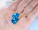 - Solid Gold 14K Diamond Swiss Blue Topaz Drop Earrings, Genuine Swiss Blue Topaz Earrings