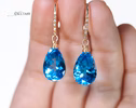 - Solid Gold 14K Diamond Swiss Blue Topaz Drop Earrings, Genuine Swiss Blue Topaz Earrings