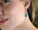 - Solid Gold 14K Diamond Swiss Blue Topaz Drop Earrings, Genuine Swiss Blue Topaz Earrings