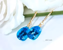 - Solid Gold 14K Diamond Swiss Blue Topaz Drop Earrings, Genuine Swiss Blue Topaz Earrings
