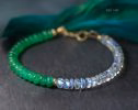 - Solid Gold 14K Emerald and Rainbow Moonstone Bracelet, Beaded Bracelet with Moonstone and Zambian Emerald