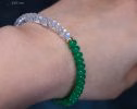 - Solid Gold 14K Emerald and Rainbow Moonstone Bracelet, Beaded Bracelet with Moonstone and Zambian Emerald