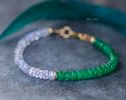 - Solid Gold 14K Emerald and Rainbow Moonstone Bracelet, Beaded Bracelet with Moonstone and Zambian Emerald