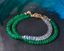 - Solid Gold 14K Emerald and Rainbow Moonstone Bracelet, Beaded Bracelet with Moonstone and Zambian Emerald