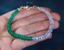 - Solid Gold 14K Emerald and Rainbow Moonstone Bracelet, Beaded Bracelet with Moonstone and Zambian Emerald