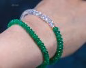 - Solid Gold 14K Emerald and Rainbow Moonstone Bracelet, Beaded Bracelet with Moonstone and Zambian Emerald