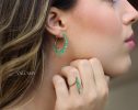 - Solid Gold 14K Emerald Hoop Earrings, Genuine Colombian Emerald Earrings