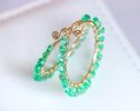 - Solid Gold 14K Emerald Hoop Earrings, Genuine Colombian Emerald Earrings