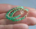 - Solid Gold 14K Emerald Hoop Earrings, Genuine Colombian Emerald Earrings