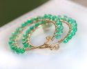 - Solid Gold 14K Emerald Hoop Earrings, Genuine Colombian Emerald Earrings