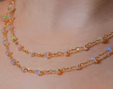 - Solid Gold 14K Ethiopian Opal and Rainbow Moonstone Gemstone Necklace