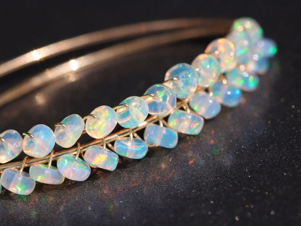 - Solid Gold 14K Ethiopian Opal Threader Open Hoop Earrings