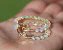 - Solid Gold 14K Ethiopian Opal Wire Wrapped Gemstone Hoop Earrings
