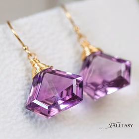 The Pixie Dust Earrings - Solid Gold 14K Fancy Shaped Pink Amethyst Earrings