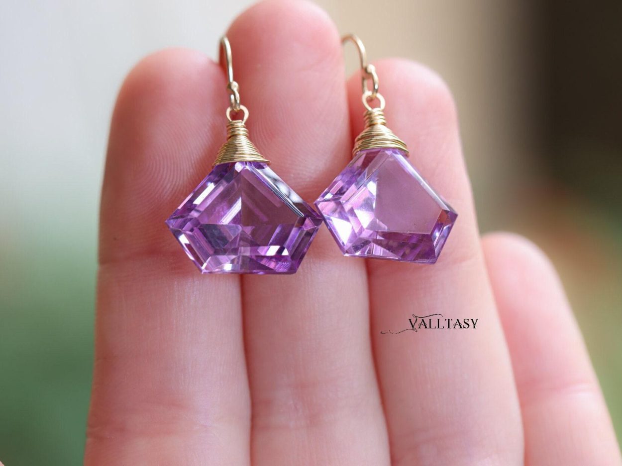 - Fancy Shaped Pink Amethyst Earrings in Gold Filled