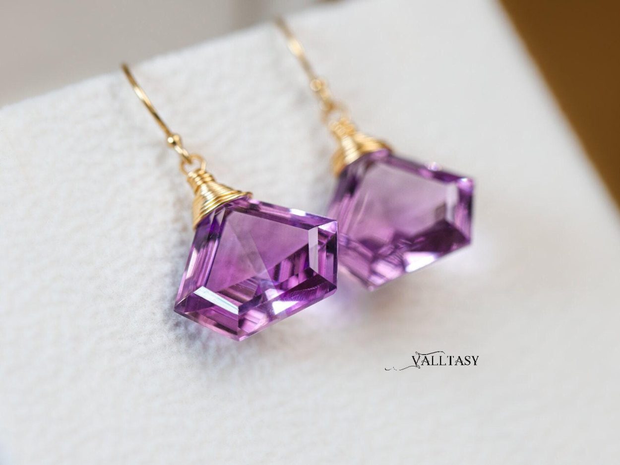 - Fancy Shaped Pink Amethyst Earrings in Gold Filled