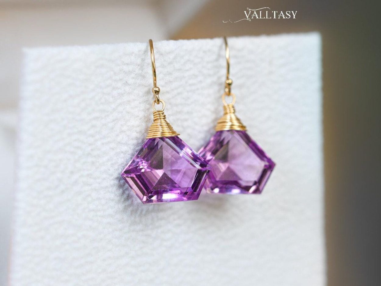 - Fancy Shaped Pink Amethyst Earrings in Gold Filled