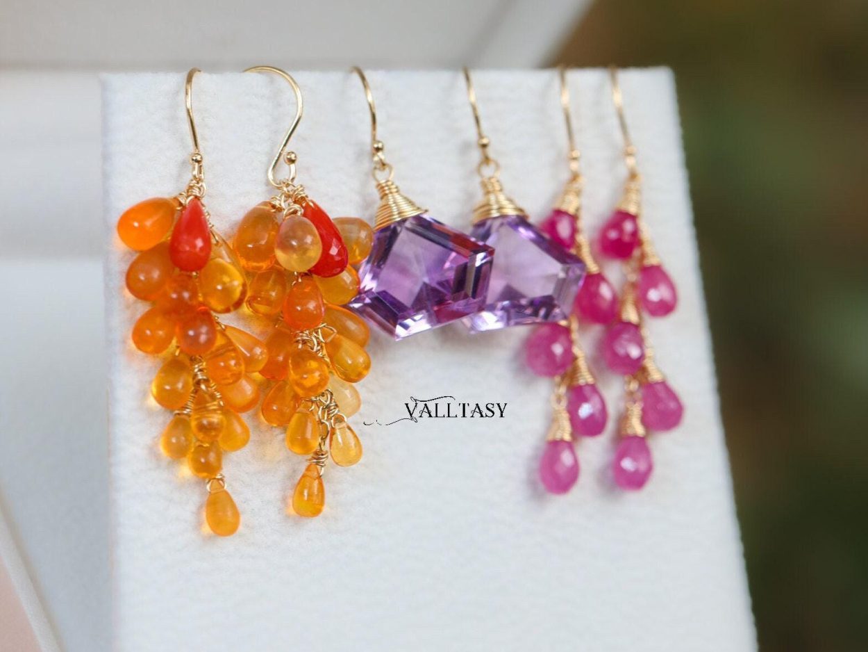 - Fancy Shaped Pink Amethyst Earrings in Gold Filled